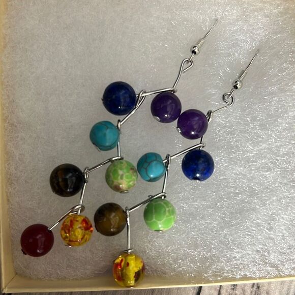 Colorful Beaded Dangle Earrings — Boho Rainbow Drop Style - Picture 5 of 5